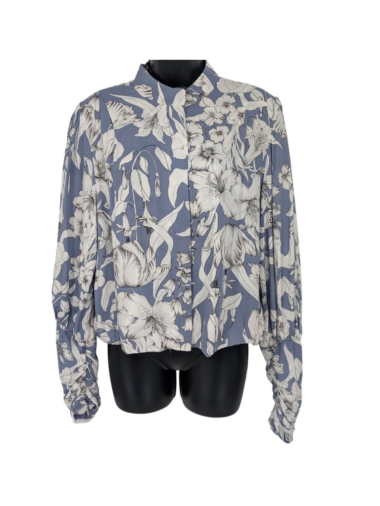 Floral Lightweight Zip Jacket Ruched Puff Sleeve Botanical Cottage Dainty Xlarge
